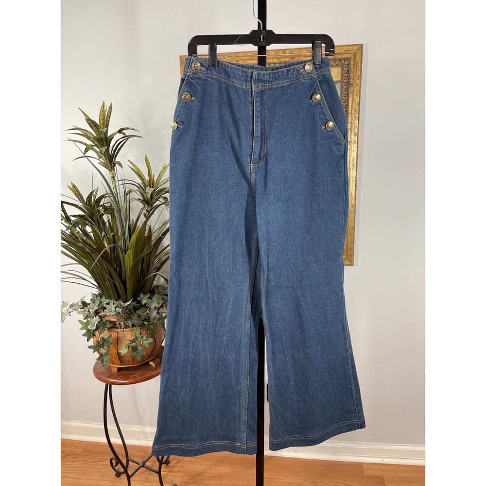 Disney Jeans Women's 12 Blue Denim Wide Leg Boho‎ Chic Retro Revival Grandmother
